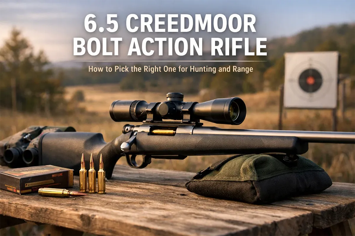 6.5 Creedmoor bolt action rifle on a bench setup with scope