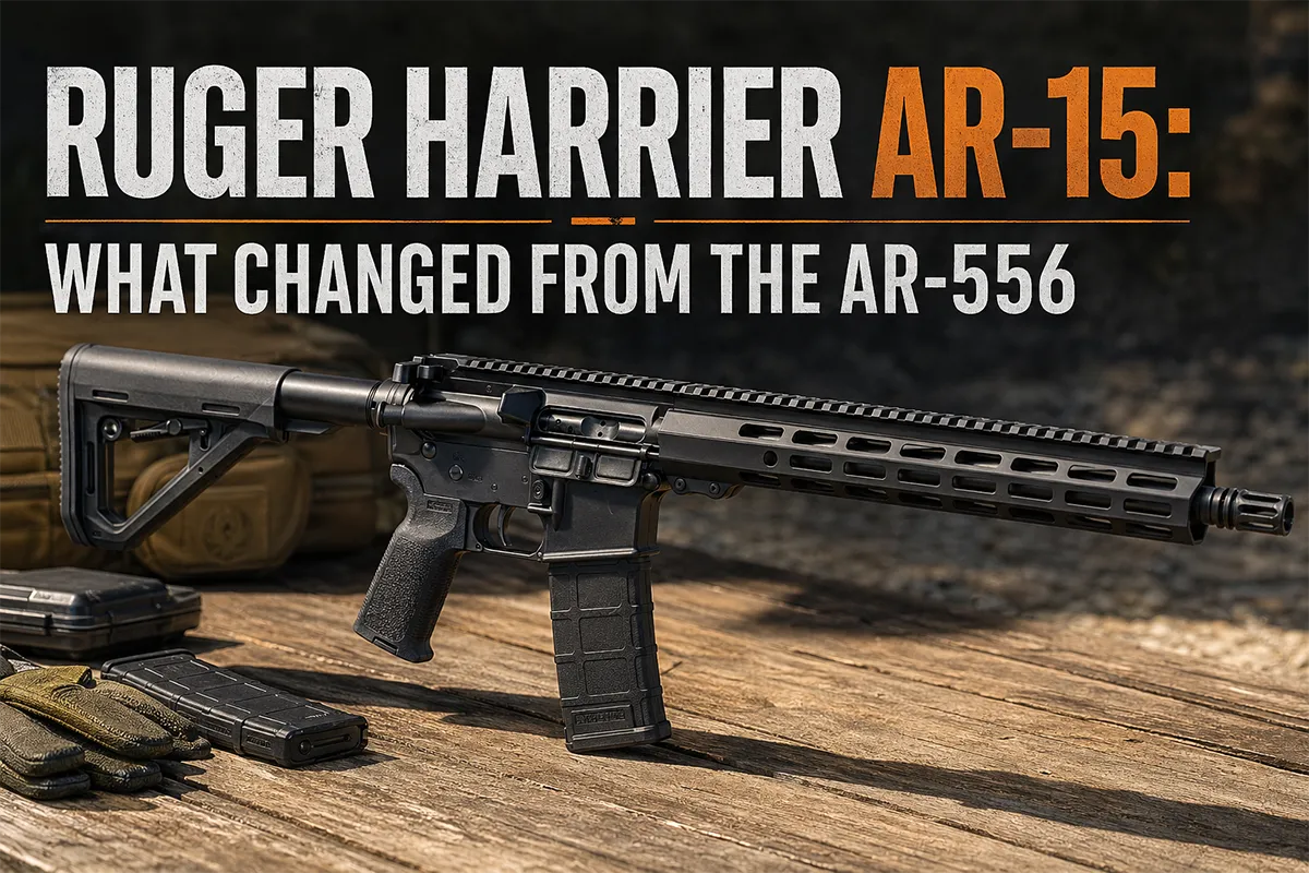 Ruger Harrier AR-15 rifle on bench with 5.56 magazines