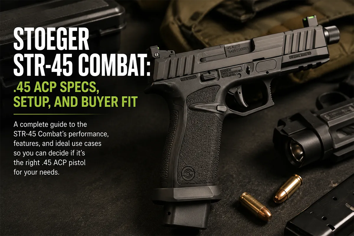 Stoeger STR-45 Combat .45 ACP pistol on range bench