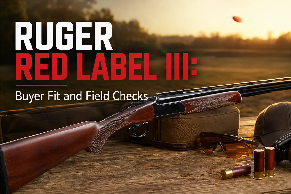 Ruger Red Label III 20 gauge over under shotgun on a field bench