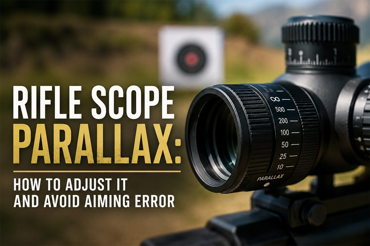 Rifle scope parallax adjustment on a scoped bolt-action rifle