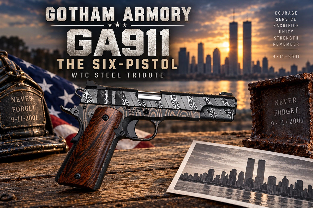 Gotham Armory GA911 WTC Honor Pistol in patterned steel